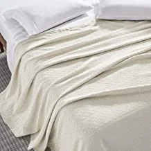 KRP HOME 100٪ قطن ، بطانية حرارية ناعمة فاخرة / بطانية لينو خفيفة الوزن ومسامية - مثالية لطبقات أي سرير لجميع المواسم - عاجي - مقاس مزدوج (167 × 228 سم)