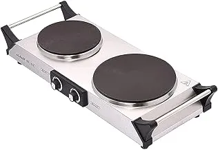 ALSAIF 2500W Electric Stove Burner Two Plates Stainless Steel with Handle, Silver, 90614/3203 2 Years warranty