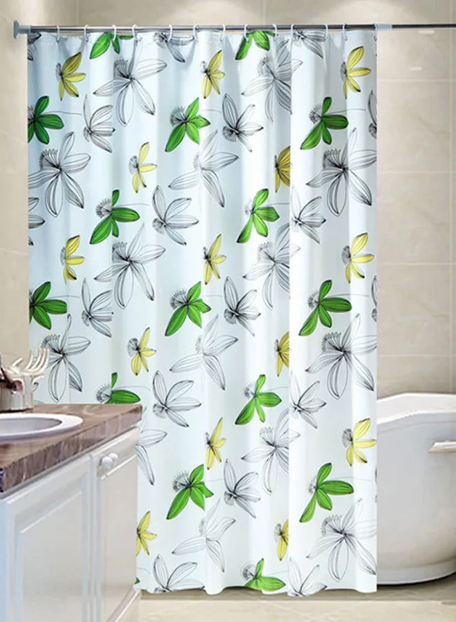 DECOREK Waterproof Printed Shower Curtain White/Green 180 x 180centimeter