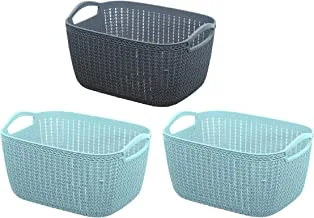 Heart Home Flexible Storage Basket|Plastic Storage Bin With Handle|Baskets For Organizing Shelves|Storage Containers|Pack of 3 (Light Green & Light Blue & Grey) Standard
