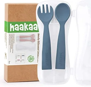 Haakaa Bendy Silicone Cutlery Set, Bluestone