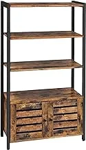 Vasagle Lowell Bookshelf, Storage Cabinet With 3 Shelves And 2 Louvered Doors, Bookcase In Living Room, Study, Bedroom, Multifunctional, Industrial, RUStic Brown And Black Lsc75Bx