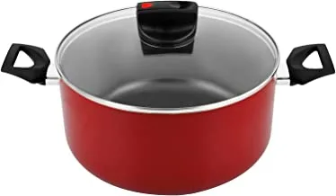 Prestige Aluminium 3.8 Litres 22 CM Casserole Cooking Pot | Non-Stick Finish | Lid with Steam Vent | Induction Ready- Red