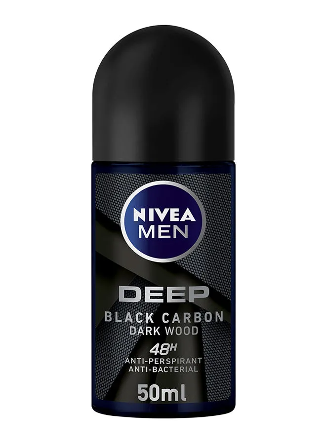 Nivea Men Deep Black Carbon Dark Wood Antiperspirant Antibacterial, Roll-On 50ml
