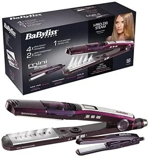 Babyliss Hair Steam Straightener, Up to 230°, 5 Heat Settings, LED Display, Titanium Ceramic Coating, Ionic Setting, I Temperature Technology, ST396E Purple