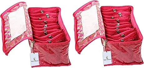 Kuber Industries Pink Fabric 10 Clear Pouches Jewellery Box, 2 Pieces
