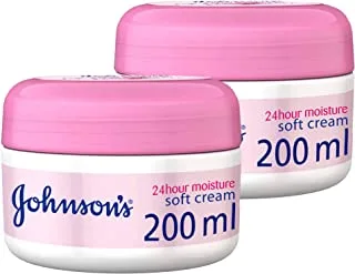 Johnson's 24 Hour Smooth Moisturizing Body Cream, 2 x 200ml Pack, Shea Butter, Reduces Skin Firming, Flaking and Lightening, Silky Smooth Texture, Non-Greasy Moisturizing Body Cream for All Skin Types