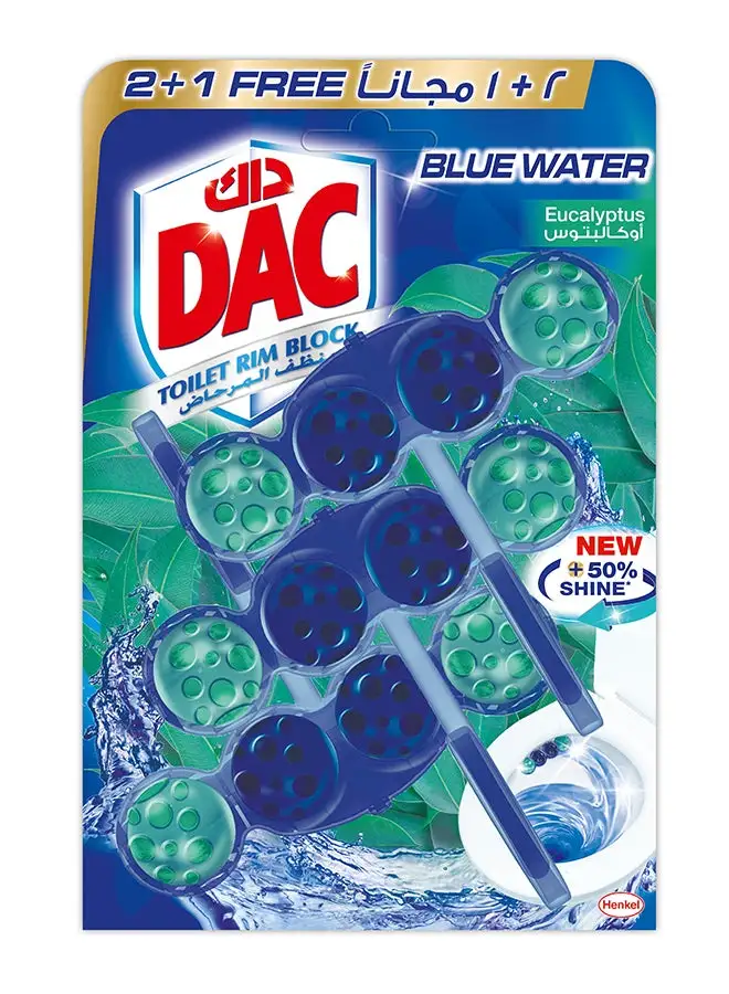 Dac Active Toilet Rim Block Blue Water With Cleaninness 50% More Shine Extra Freshness Cleaning Foam And Dirt With Anti-Limescale Protection Eucalyptus 150grams