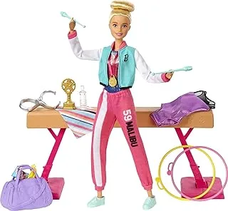 Barbie | Gymnastics Playset: Barbie Doll With Twirling Feature, Balance Beam, Gjm72