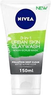 NIVEA Face Wash Scrub Mask, 3in1 Urban Skin Claywash, Matify & Pore Clean, 150ml