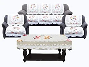 غطاء كنب 7 قطع 5 مقاعد مع غطاء طاولة مركزي (كريمي) Kuber Industries Flower Cotton 7 Piece 5 Seater Sofa Cover with Center Table Cover (Cream)