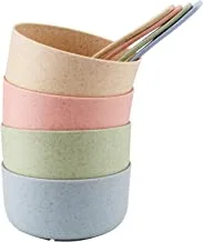 Colourful Wheat Straw 4 Bowls & 4 Spoon Set - Multicolor