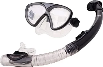 Hirmoz Snorkel Swim Set With Mesh Bag, Tempered Glass Lens. Silicone Mask Skirt/Strap. Snorkel: Dry Top,Silicone Purge Valve, Mouthpiece, Black, H-Ms1382S56 Bk