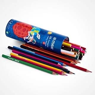 أقلام ملونة ماكسي ثلاثية الزوايا 36 لون في علبة معدنية دائرية ، متنوعة