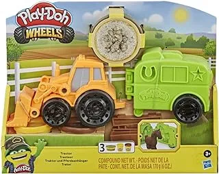 Play-Doh Wheels Tractor Farm Truck Toy للأطفال 3 سنوات وما فوق مع قالب مقطورة حصان و 3 علب من مركبات النمذجة غير السامة