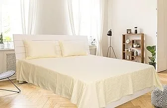 Deyarco Hotel Linen Klub Single Bed Sheet 2Pcs Set , 100% Cotton 250Tc Sateen 1Cm Stripe , Size: 160X220Cm + 1Pc Pillowcase 50X75Cm , Cream