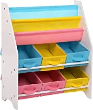 Songmics Toy And Book Storage Organiser Shelf Unit With Fabric Containers 3-Tier Book Rack 63 X 26.5 X 74 Cm (W X D X H) Gkr36Wt