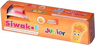 Siwak-F Juniors Toothpaste with Siwak and Fluoride with Free Toothbrush Size S/M, Orange Flavour, 50g