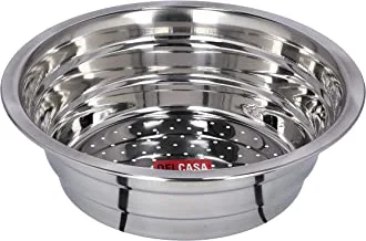 Delcasa Rice Strainer With Bottom Hole Stainless Steel Washing Bowl Kitchen Integrated Self Draining For Pasta Spaghetti, Fruit Wash & All Food Grains, Silver DC1874