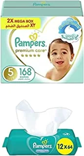Pampers Premium Care, Size 5, 168 Diapers + 768 Complete Clean Wet Wipes
