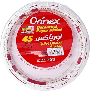 Orinex Pans Decorated Paper Plates, 45 Pieces, White