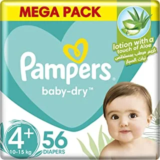 Pampers Aloe Vera, Size 4+, Maxi Plus, 10-15kg, Mega Pack, 56 Taped Diapers