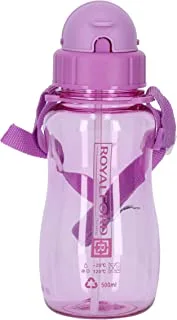 Royalford Rf7581Pp 500 Ml Water Bottle Kids Water Bottle, Toddler Water Bottle With Bendy Straw Portable With Hanging Loop| Flip Top Spill Free Baby Sippy |, Purple