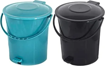 Kuber Industries 2 Pieces Plastic DUStbin Garbage Bin With Handle, 10 Liters, Black And Green
