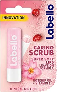 LABELLO Lip Scrub, Lip Caring Rosehip Oil & Vitamin E, 4.8g
