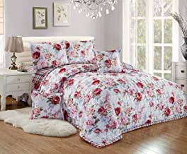 Double Sided Velvet Comforter Set For All Season, 6 Pcs Soft Bedding Set, King Size (220 X 240 Cm), Classic Double Side Square Stitched Floral Pattern, Sjyh, Multi Color -11