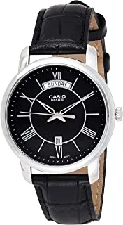 Casio Men's Black Dial Leather Band Watch - Bem-152L-1Avdf, Analog Display