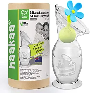Haakaa Silicone Breast Pump With Suction Base And Flower Stopper, 100 Ml Capacity, Blue