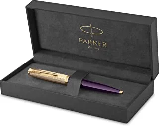 Parker 51 Ballpoint Pen | Deluxe Plum Barrel With Gold Trim | Medium 18K Gold Point With Black Ink Refill | Gift Box