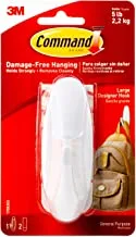 Command 17083ES Designer Hook with strips, Large, Holds 2.2 Kg. each hook, White color, Decorate Damage-Free. 1 hook and 2 strips/pack