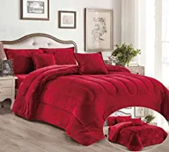 Warm And Fluffy Winter Velvet Fur Reversible Comforter Set, King Size (220 X 240 Cm) 6 Pcs Soft Bedding Set, Over Sized Rose Floral Design, Jsnh-3, Offwhite
