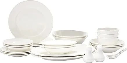 Dove 72 Pieces Porcelain Dinner Set, White, Round Plate, Oval Plate, Soup Plate, Round Bowl/Soup Bowl, Soup Spoon, Banana Bowl, Salt And Pepper Shaker (Bmw32)