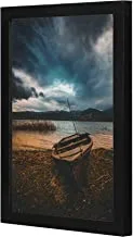 LOWHA Brown Boat on Beach Line Wall art wooden frame Black color 23x33cm By LOWHA