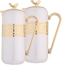 Al Saif Metal 2 Pieces Coffee and Tea Vacuum Flask Set Size: 0.7/1.0 Liter, Color: Pearl White/Gold