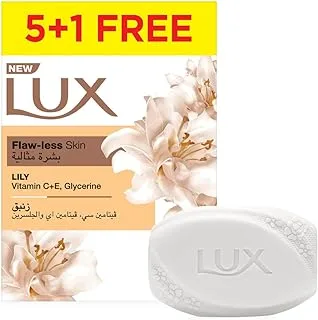 LUX Bar Soap for flaw-less skin, Lily, with Vitamin C, E, and Glycerine, 170g x 6