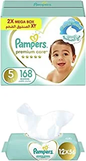 Pampers Premium Care, Size 5, 168 Diapers + 672 Sensitive Protect Wet Wipes
