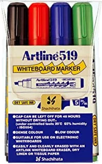 Artline EK-519 قلم تحديد السبورة البيضاء الجاف الآمن مع أحبار ألوان متنوعة صندوق 4 قطع ، 2.0-5.0 مم عرض الكتابة