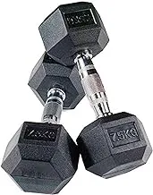Marshal Fitness 2Pcs Dumbbells,Rubber Coated Solid Steel Cast-Iron Dumbbell, Rubber Hex Dumbbells, Muscle Toning Weights Full Body Workout, Man And Woman Home Gym Dumbbells-7.5 kgs