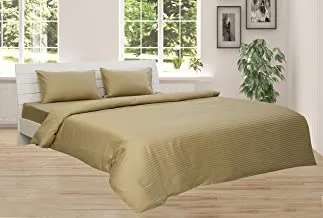 Deyarco Hotel Linen Klub Single Comforter 4pc Set, 100% Cotton 250Tc Sateen 1cm Stripe, Filling: 250gsm Hollow Non Siliconized Fiber, Size: 160x240cm, Bronze