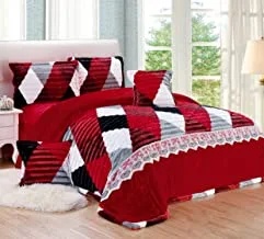 Soft Cozy Velvet Sherpa fleece Winter Comforter Set, Warm 4 Pcs Bedding set, Single Size (160 X 210 Cm), Modern Geometric and Vibrant color Design, JQFK, Beige