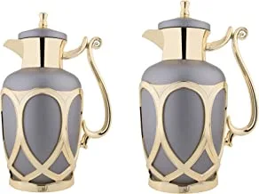 Al Saif Metal 2 Pieces Coffee And Tea Vacuum Flask Set Size: 0.7/1.0 Liter, Color: Matt Dark Smoky Grey/Gold, K195656/2Mdsgg