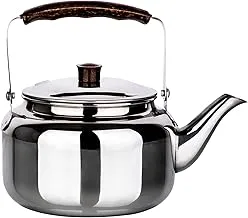 Bister Tea Kettle with Wooden Backlite Handle (2 Liter) | Wide Mouth with Anti-Leakage Cap Travel Mug | Silver