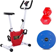 Fitness World Exercise Bike, Red,Cf-937A With Rotating Tablet For Slimming For Exercises And With Fitness World Lift Weights - 6 Kg