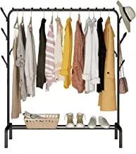 SHOWAY cloth rack cloth stand Clothes Hanger Stand Clothes Dryer Rail with 8pcs Branch Hook Bottom Storage 110cm Length Large Space for Shoes Clothes Jacket Umbrella Hats Scarf Handbags