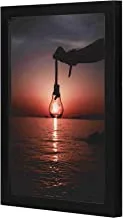 LOWHA Person Holding Light Bulb on beach Wall art wooden frame Black color 23x33cm By LOWHA
