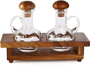 Billi Oil and Vinegar Dispenser Set with Wooden Stand, Brown,15 x 9.5 x 23 cm, ACA-612NW'